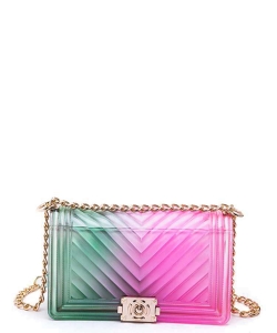 Chevron Embossed Iconic Jelly Bag 7079  GREEN/PINK